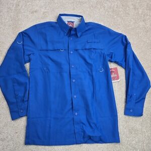 Red Hook Lure Mens Button Down Long Sleeve Fishing Shirt Small Lapis Blue New